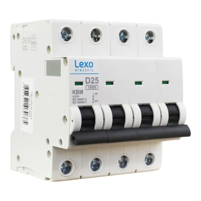 Interruptor Automático MCB 4P 25A Curva D 15kA Lexo