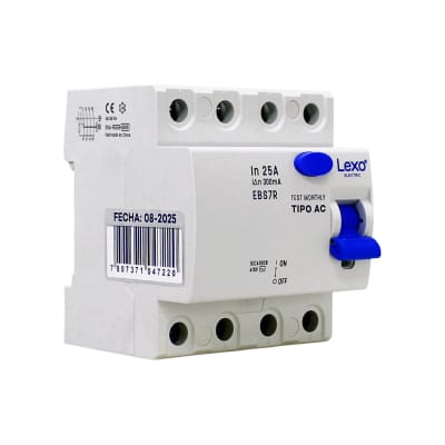 Interruptor Diferencial RCCB 4P 25A Clase AC 300mA Lexo1