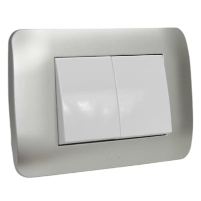 Interruptor Doble 9/15 Teclon 35mm 10A Blanco/Plata LEXO