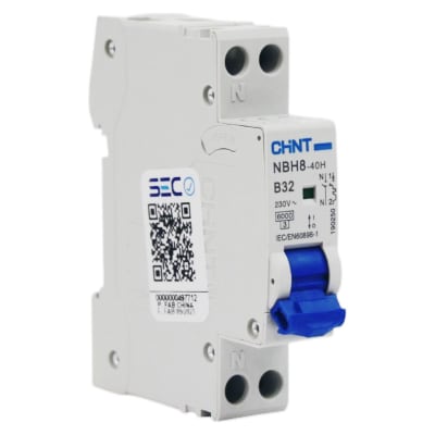 Interruptor Automático 1P+N 32A 6kA Curva B NBH8-40H Chint1