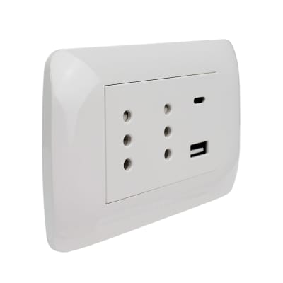 Tomacorriente Duplex 10A + 2 USB Blanco Armado Lexo1