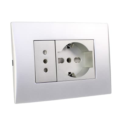 Toma Andes Schuko 10/16 + Toma 10a 250v Silver Armado Lexo