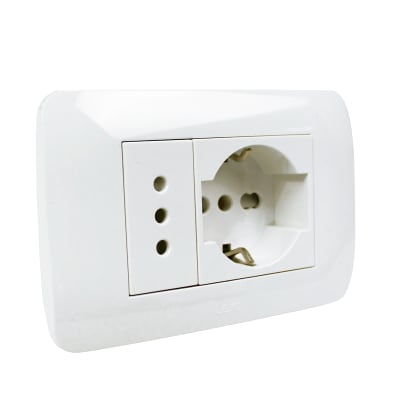 Toma Schuko 10/16 + Toma 10a 250v Blanco Armado Lexo1