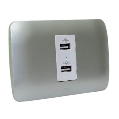 Toma Doble USB 5v c.c. 1100ma Blanco Armado Plata Lexo