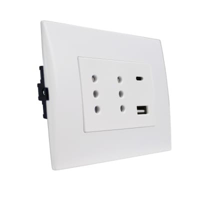 Tomacorriente Andes Duplex 10A + 2 USB White Armado Lexo1