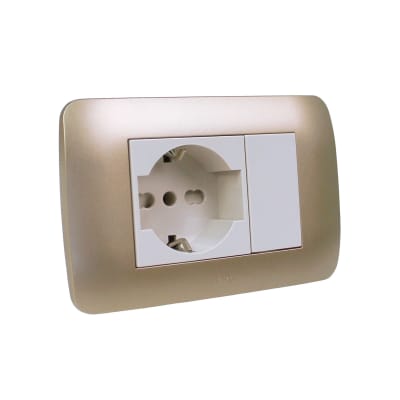Toma Corriente Schuko 10/16a Beige/Titanio Armado Lexo