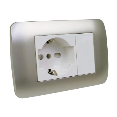 Toma Corriente Schuko 10/16A Plata Armado Lexo