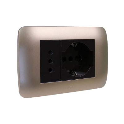 Toma Schuko 10/16 + Toma 10a 250v Cafe/Titanio Armado Lexo1