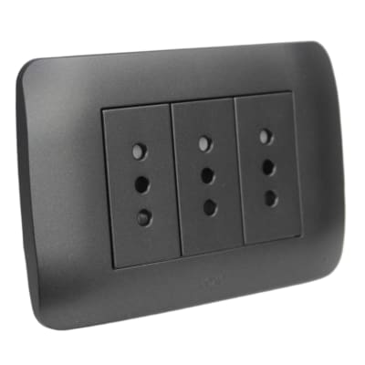 Toma Corriente Triple 10A 250V Grafito Armado LEXO1