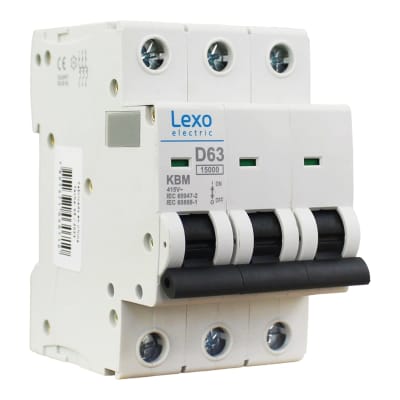 Interruptor Automático MCB 3P 63A Curva D 15kA Lexo