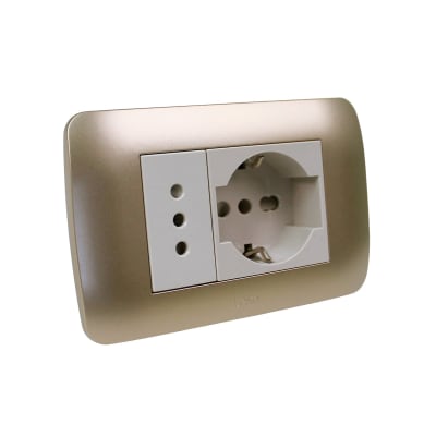 Toma Schuko 10/16 + Toma 10a 250v Beige/Titanio Armado1