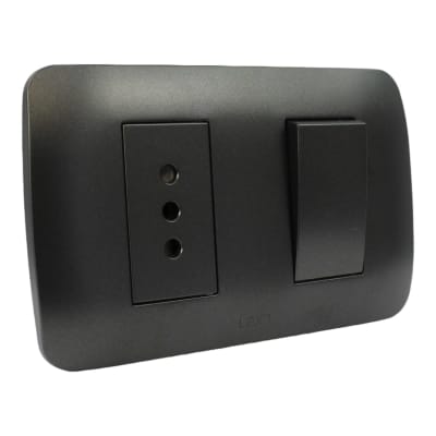 Interruptor Simple 9/12+Toma Corriente 10A 250V Grafito LEXO