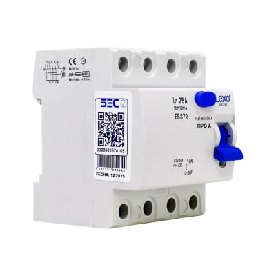 Interruptor Diferencial RCCB 4P 25A Clase A 10mA Lexo1