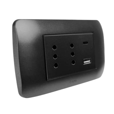 Tomacorriente Duplex 10A + 2 USB Grafito Armado Lexo1