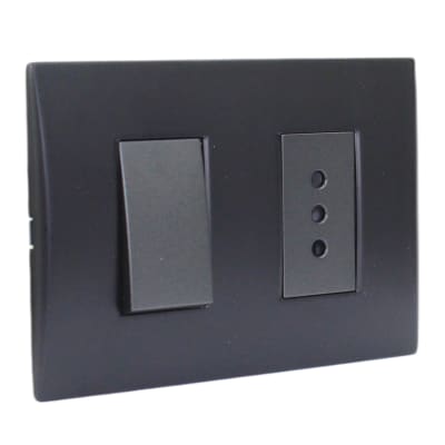 Interruptor Simple + Toma Andes 10A 250V Black Armado Lexo1