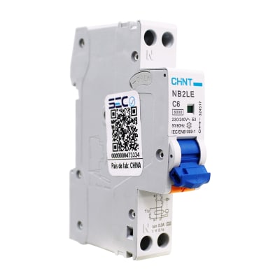 Interruptor RCBO 1P+N C6 Curva C Clase A 6kA 300mA Chint1