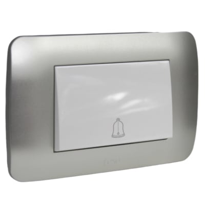 Interruptor Pulsado Timbre Teclon 73mm 10A Blanco/Plata LEXO