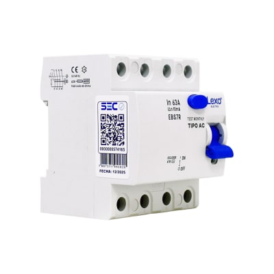 Interruptor Diferencial RCCB 4P 63A Clase AC 10mA Lexo1
