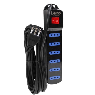 Alargador 6 Tomas 10A C/ Interruptor Negro 5 MTS Lexo1