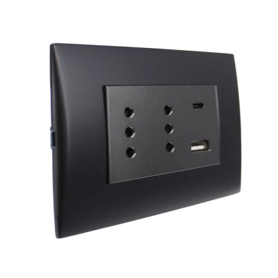 Tomacorriente Andes Duplex 10A + 2 USB Black Armado Lexo1