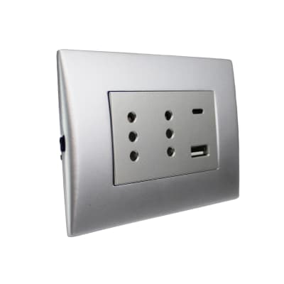 Tomacorriente Andes Duplex 10A + 2 USB Silver Armado Lexo1