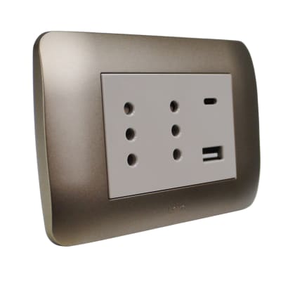 Tomacorriente Duplex 10A + 2 USB Titania-Beige Armado Lexo1