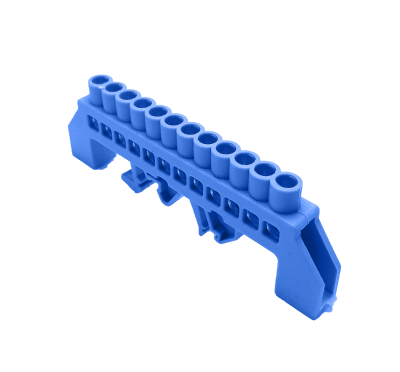 Barra Conexión Bronce Aislado 12P AZUL Riel Din