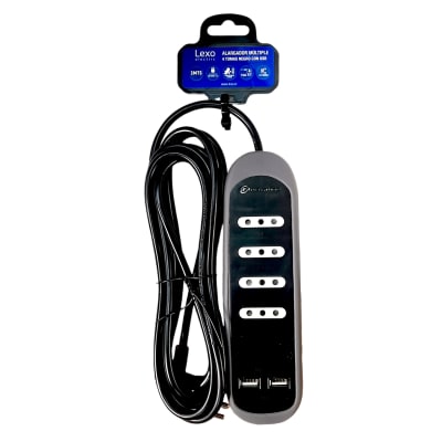 Alargador Zapatilla 4 Tomas 2P+T 10A C/USB Negro 3 MTS Lexo