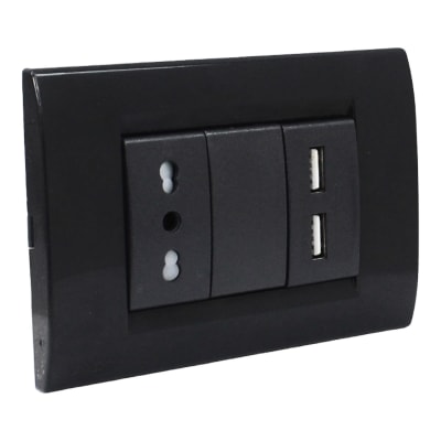 Toma USB Doble + Toma 10/16A Civil Negra Termoplastica Kalop