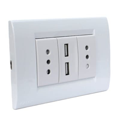 Toma USB Doble + 2 Toma 10A Civil Blanca Termoplastcia Kalop1