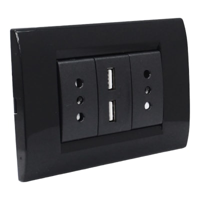 Toma USB Doble + 2 Tomas 10A Civil Negra Termoplastica Kalop