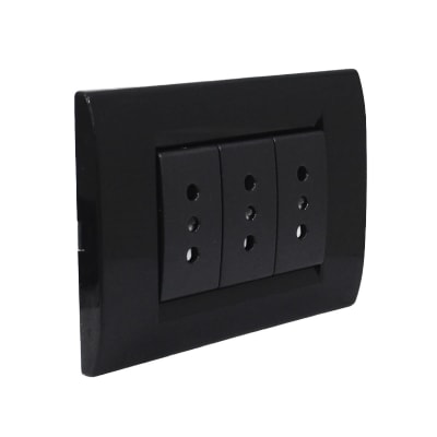 Tomacorriente Triple 2P+T 10A Civil Negro Termoplas. Kalop1
