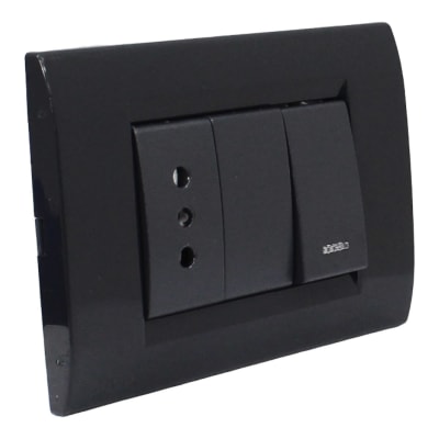Interruptor 9/12 + Toma 10A Civil Negro Termoplastica Kalop