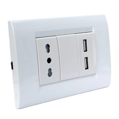 Toma USB Doble + Tomacorriente 10/16A Civil Blanco Kalop1