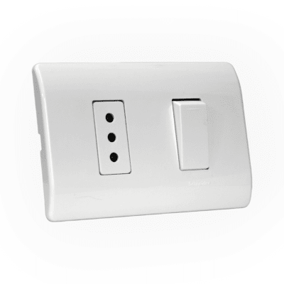 Interruptor 9/12 + tomacorriente 10A 250V Blanco GENESIS1
