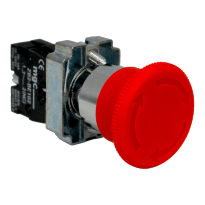 Pulsador Met. Parada De Emerg Con Reten 1/4 Vuelta 22mm 1nc 10a