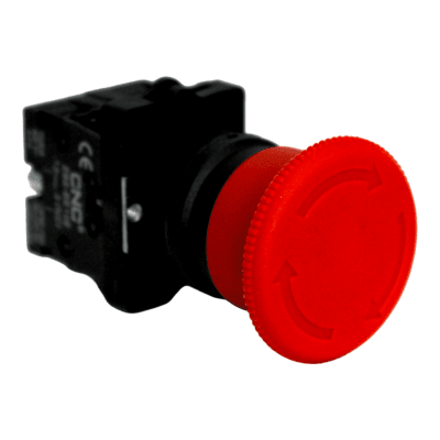 Parada de Emergencia PVC c/retencion 22mm 1nc 1no 10A CNC