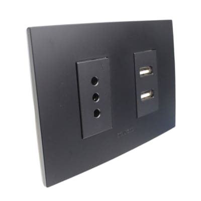 Tomacorriente 10A + Toma USB Type A Negro 8948 Stanford1