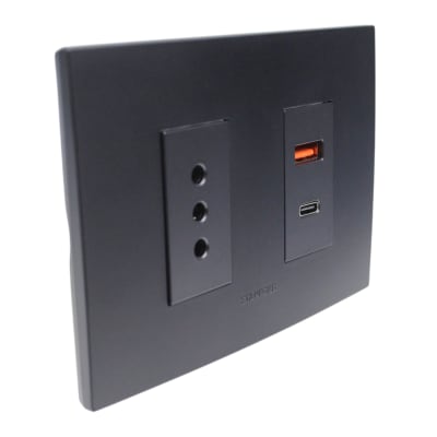 Tomacorriente Simple+Toma USB Type A Y C Negro 8950 Stanford