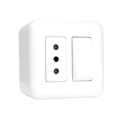 Casquete Blanco Interruptor 9/12 + Tomacorriente 10A 250V Genesis