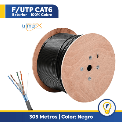 Cable F/utp Cat6 100% Cobre 23 Awg Negro 305 Mts Exterior Doble Chaqueta Trimerx