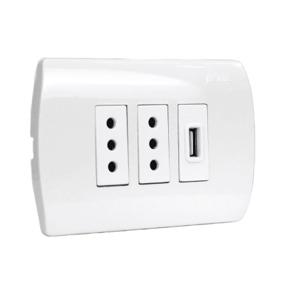 Tomacorriente Doble 10A 250V + USB 2.1A Armado IMEC ARIS