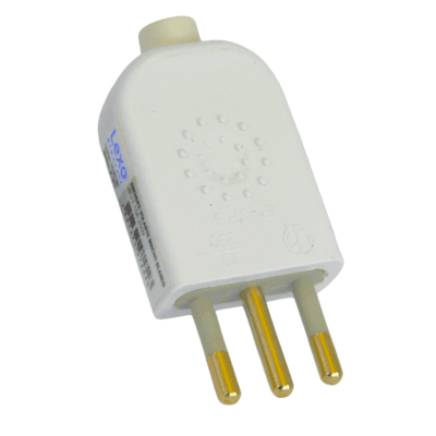 Enchufe Domiciliario Macho Volante 2P + T 10A Blanco LEXO