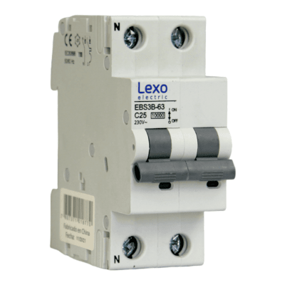 Interruptor Automático MCB 1P+N 25A Curva C 10kA Lexo