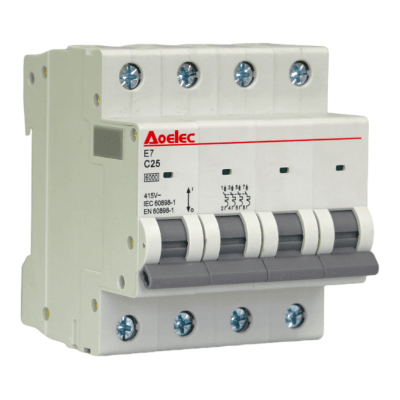 Interruptor Automático MCB 4P 25A Curva C 6kA Aoelec