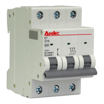Automático 3x10A 6kA Curva C 240/415V E7 Aoelec1
