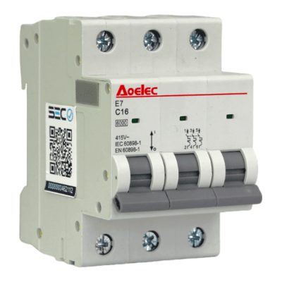 Interruptor Automático MCB 3P 16A Curva C 6kA Aoelec
