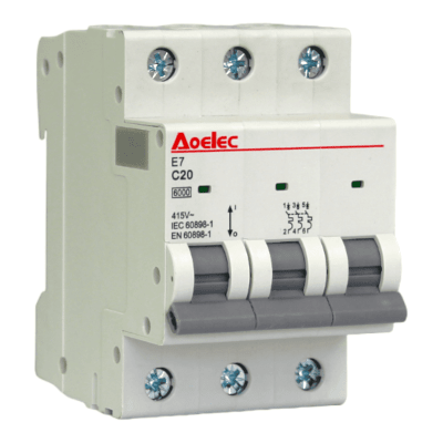 Interruptor Automático MCB 3P 20A Curva C 6kA Aoelec