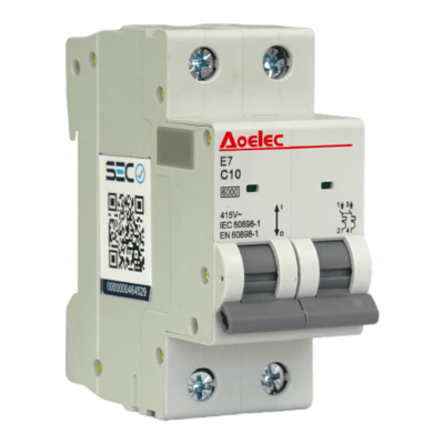 Automático 2x10A 6kA Curva C 240/415V E7 Aoelec1
