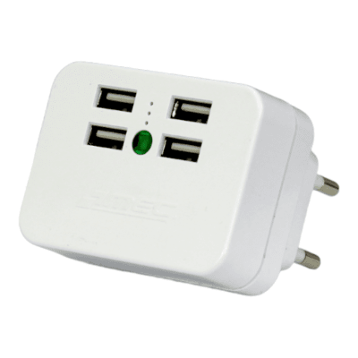 Adaptador USB 4 Puertos Con Luz Piloto 110/220V 2100ma MEC